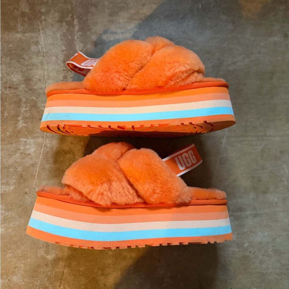 UGG Orange Faux-Fur Platform Slide Sandals - Picture 3 of 6